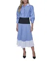 Karl Lagerfeld Colorblock Pleated Dress In Blue