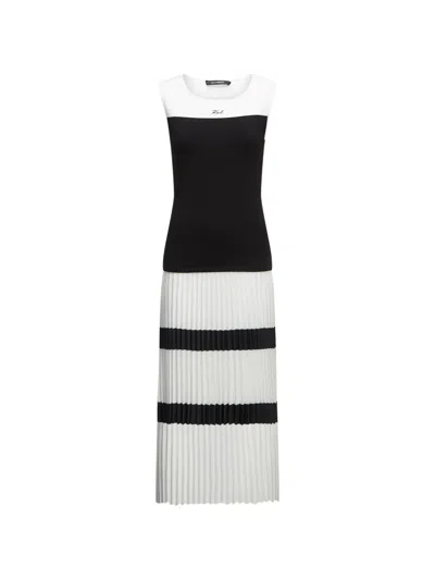 Karl Lagerfeld Colour-block Pleated Dress In White