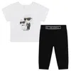 Karl Lagerfeld Ikonik Karl And Choupette-print Cotton Leggings Set In White