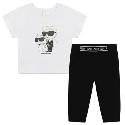 Karl Lagerfeld Babies' Ikonik Karl And Choupette-print Cotton Leggings Set In White