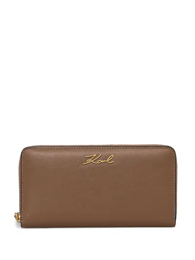Karl Lagerfeld Continental Camel Wallet With Gold Logo In Brown