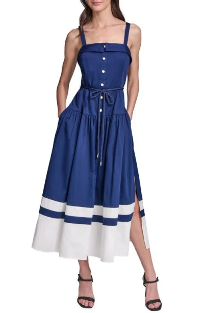 Karl Lagerfeld Cotton Rope Belt Midi Dress In Multi