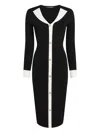 Karl Lagerfeld Contrast-collar Button Knit Dress In Black