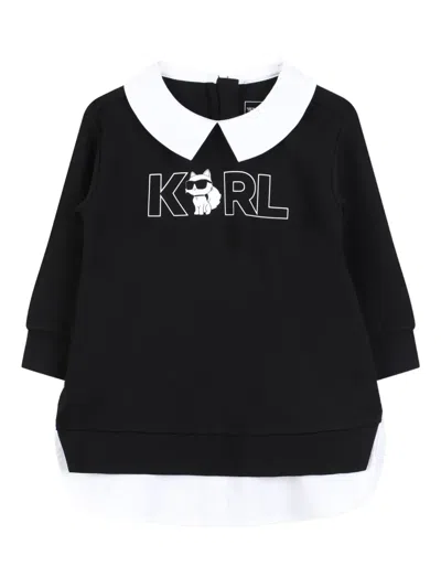 Karl Lagerfeld Babies' Contrast-collar Dress In Black