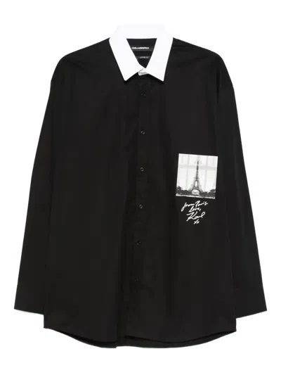 Karl Lagerfeld Contrast-collar Eiffel-tower Shirt In Black