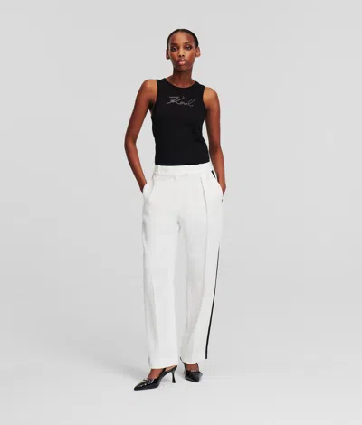 Karl Lagerfeld Contrast Paneled Tailored Pants In White