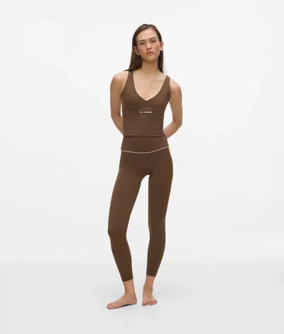 Karl Lagerfeld Contrast Piping Athleisure Leggings In Brown