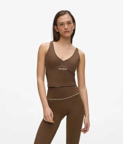 Karl Lagerfeld Contrast Piping Athleisure Tank Top In Brown