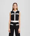Karl Lagerfeld Contrast Piping Knit Top In Black