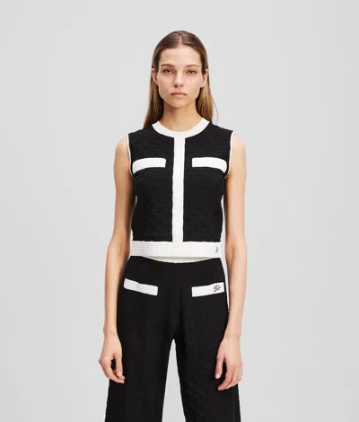 Karl Lagerfeld Contrast Piping Knit Top In Black