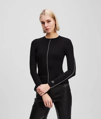 Karl Lagerfeld Contrast Piping Long-sleeved Top In Black