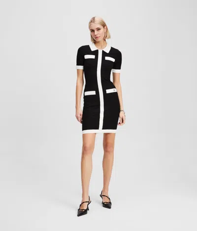 Karl Lagerfeld Contrast Piping Polo Dress In Black