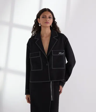 Karl Lagerfeld Contrast Stitch Jacket In Black