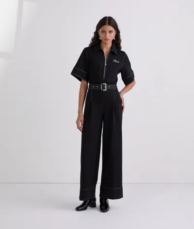 Karl Lagerfeld Contrast Stitch Jumpsuit In Black