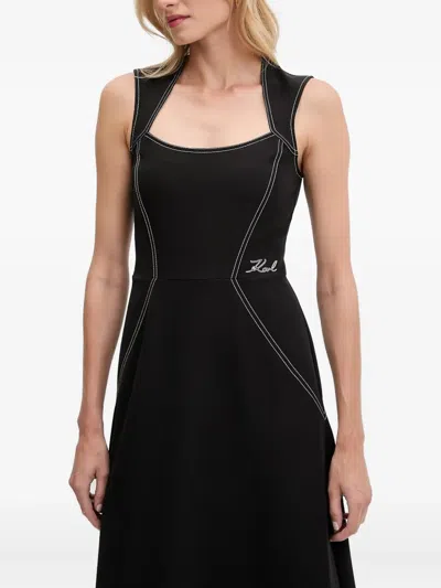 Karl Lagerfeld Contrast-stitch Sleeveless Midi Dress In Black