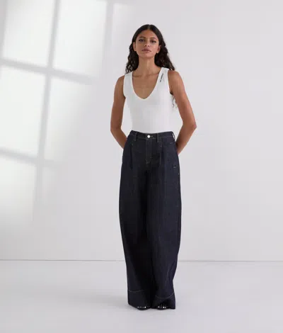 Karl Lagerfeld Contrast Stitch Wide-leg Jeans In Blue