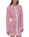 Karl Lagerfeld Women's Contrast-trim Tweed Cropped Jacket In Pink Sherbert/soft White