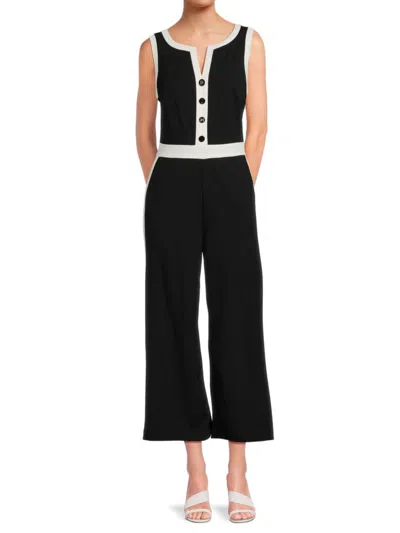 Karl Lagerfeld Contrast Trim Cropped Jumpsuit In Black Soft White