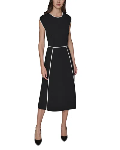 Karl Lagerfeld Contrast Trim Scuba Crepe Midi Dress In Black