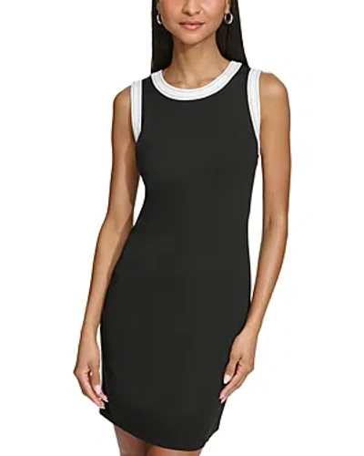 Karl Lagerfeld Women's Sleeveless Contrast-trim Dress In Black,soft White