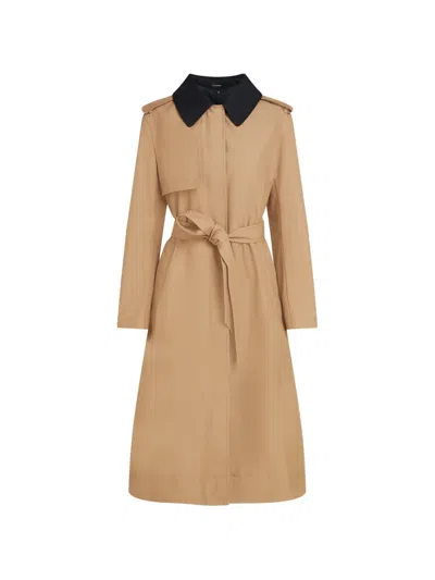 Karl Lagerfeld Contrast-collar Belted Trench Coat In Brown