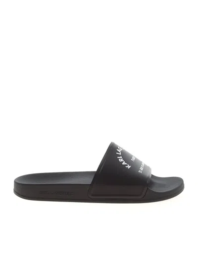 Karl Lagerfeld Contrasting Logo Slippers In Black