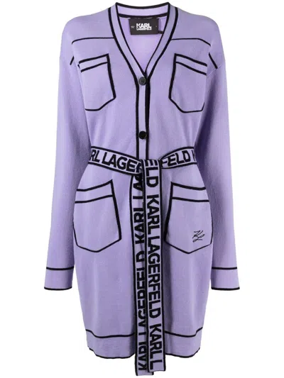Karl Lagerfeld Contrasting Trim Belted Cardi-coat In Purple