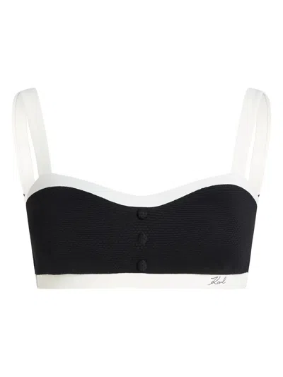 Karl Lagerfeld Contrasting-trim Bikini Top In Black