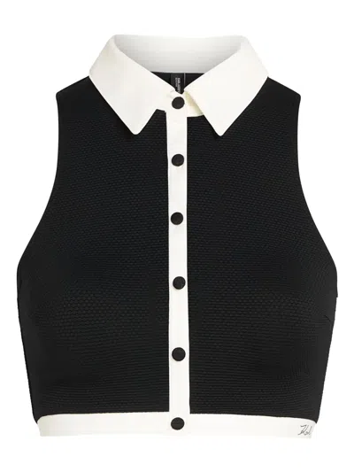 Karl Lagerfeld Contrasting-trim Swim Top In Black