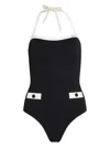 Karl Lagerfeld Contrasting-trim Swimsuit In Black