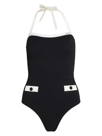 Karl Lagerfeld Contrasting-trim Swimsuit In Black