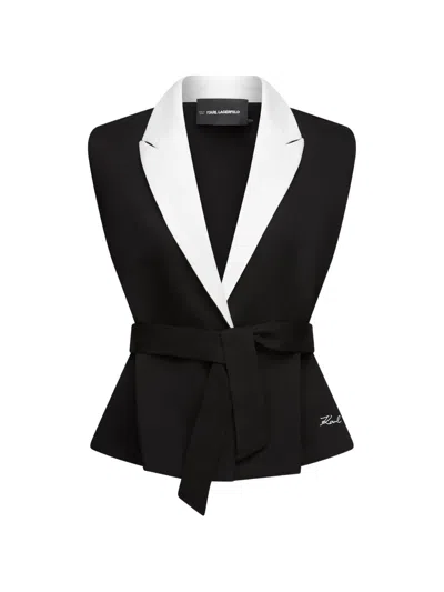 Karl Lagerfeld Contrast-lapel Waistcoat In Black