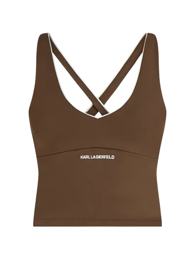 Karl Lagerfeld Contrast-piping Active Top In Brown
