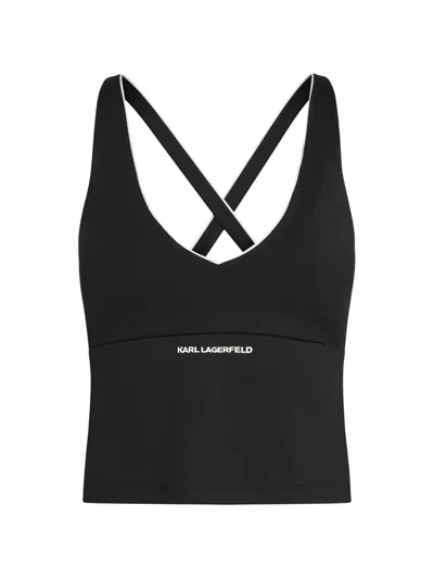 Karl Lagerfeld Contrast Piping Athleisure Tank Top In Black