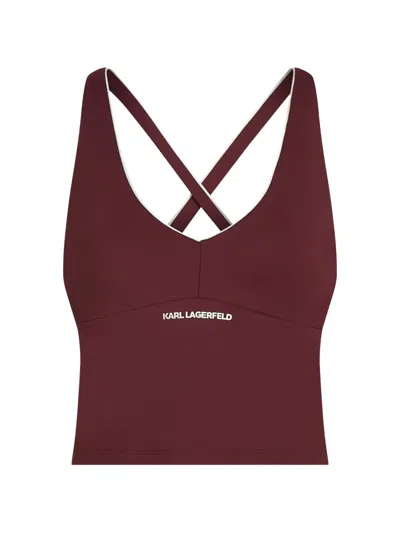 Karl Lagerfeld Contrast-piping Athleisure Tank Top In Burgundy
