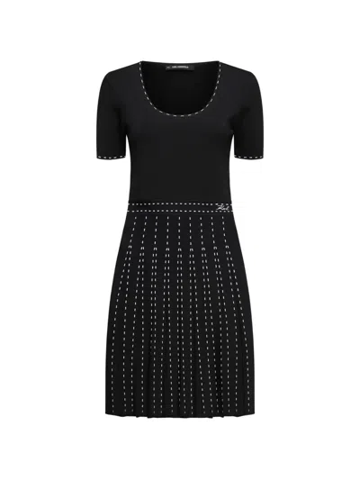 Karl Lagerfeld Contrast-stitch Pleated Mini Dress In Black