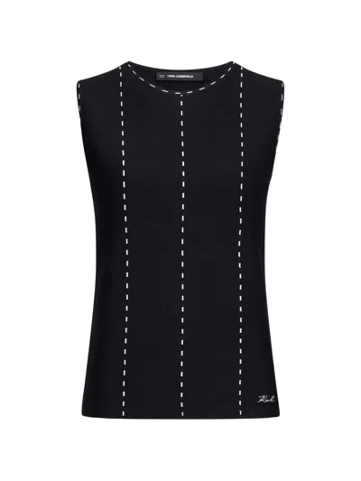 Karl Lagerfeld Contrast-stitch Sleeveless Top In Black