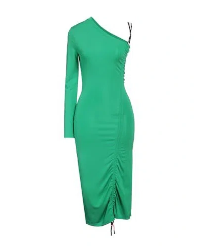 Karl Lagerfeld Cord Detail Jersey Dress Woman Midi Dress Green Size S Viscose, Polyester, Elastane