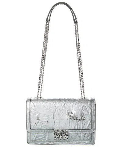 Karl Lagerfeld Corinne Medium Leather Shoulder Bag In Silver