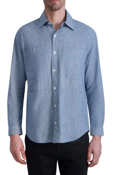 Karl Lagerfeld Paris Cotton & Linen Button-up Shirt In Blue-white