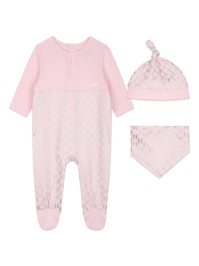 Karl Lagerfeld Cotton Babygrow Set (set Of Three) In Pink