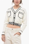 KARL LAGERFELD COTTON BLEND CROPPED CARDIGAN WITH DOUBLE BREAST POCKET AND