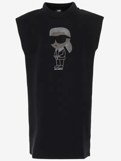 Karl Lagerfeld Kids' Cotton Blend Dress With Rhinestones In Black