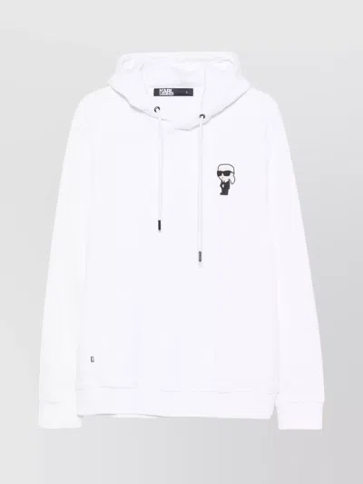 Karl Lagerfeld Cotton Blend Logo Hoodie With Pouch Pocket In White
