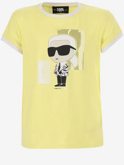 Karl Lagerfeld Kids' Cotton Blend T-shirt With Logo In Yellow