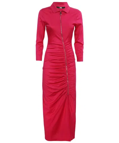 Karl Lagerfeld Cotton Long Dress In Pink
