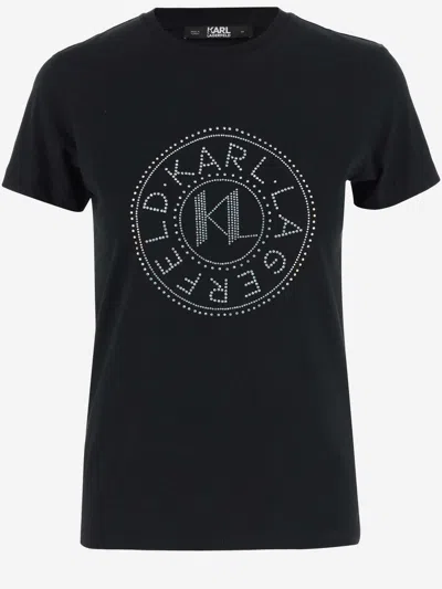 Karl Lagerfeld Logo-embellished Organic Cotton T-shirt In Black