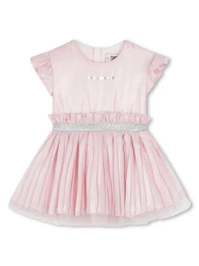 Karl Lagerfeld Babies' Mettalic-effect Tulle Dress In Pink