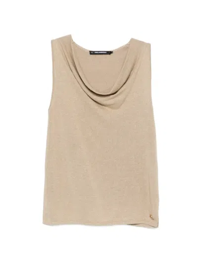Karl Lagerfeld Cowl-neck Linen Tank Top In Neutral
