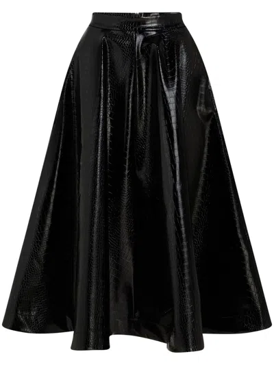 Karl Lagerfeld Croc-effect A-line Skirt In Black